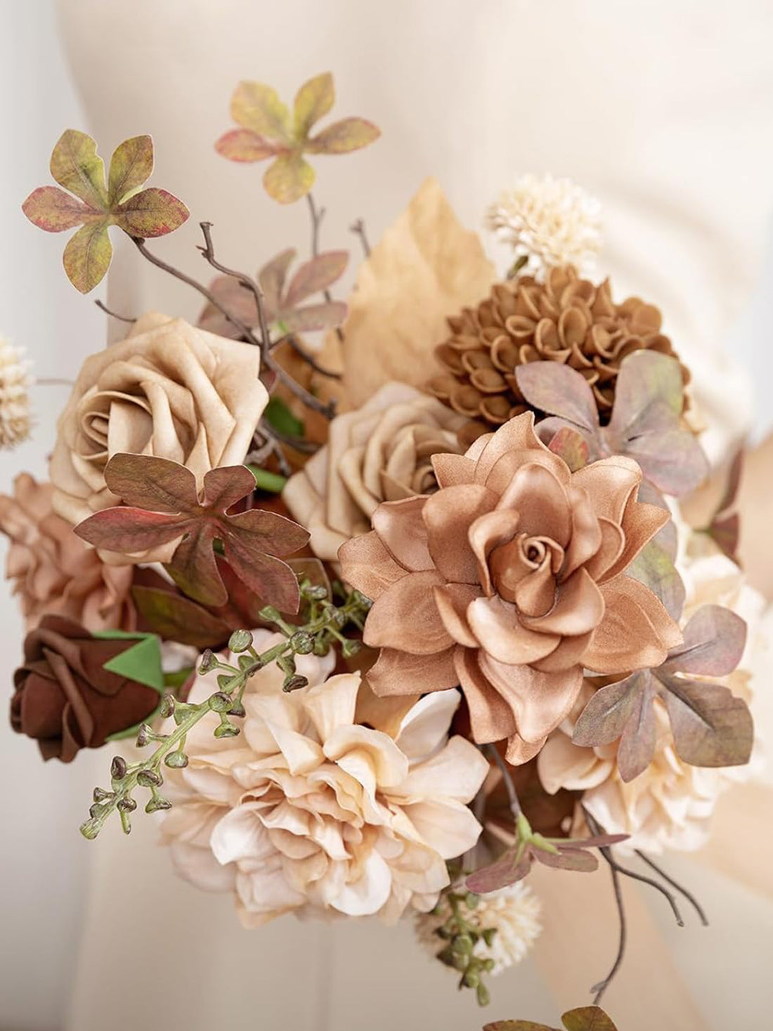 Gold Brown Artificial Wedding Flower Bridesmaids Bouquets 7 Inch