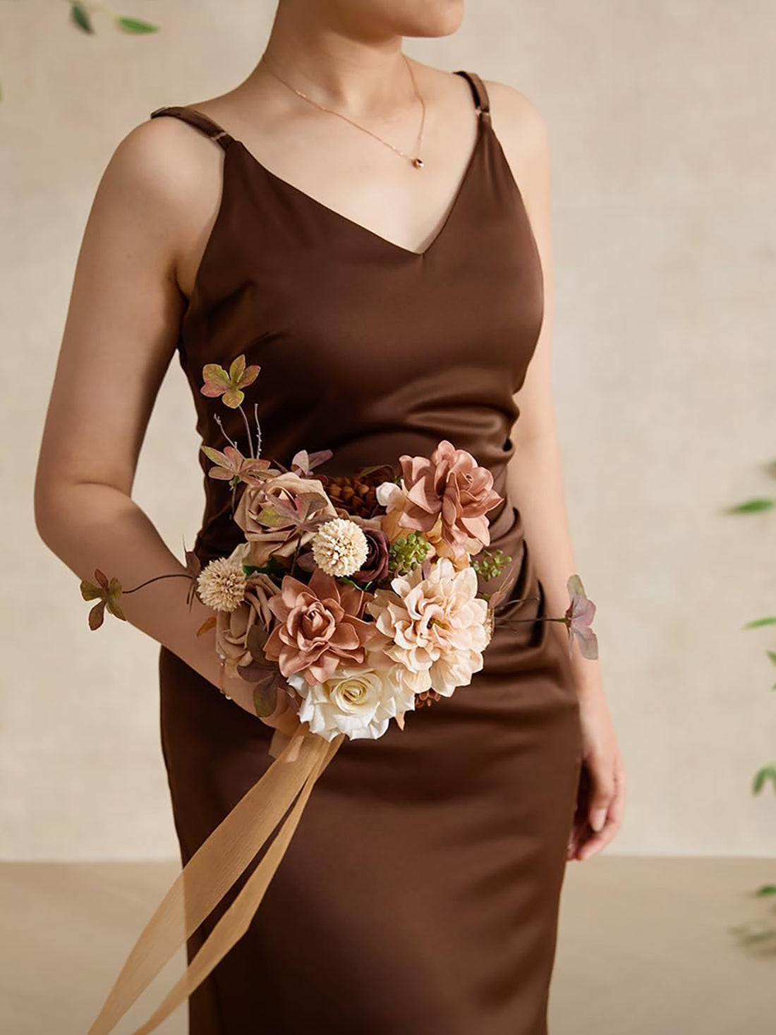 Gold Brown Artificial Wedding Flower Bridesmaids Bouquets 7 Inch