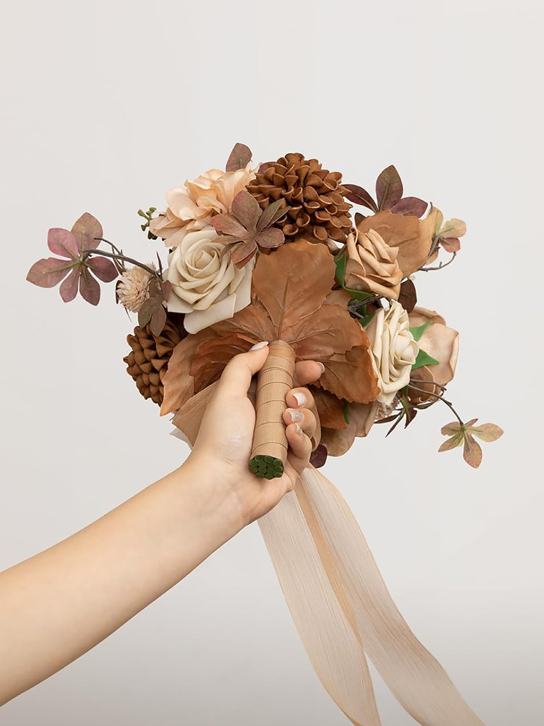Gold Brown Artificial Wedding Flower Bridesmaids Bouquets 7 Inch