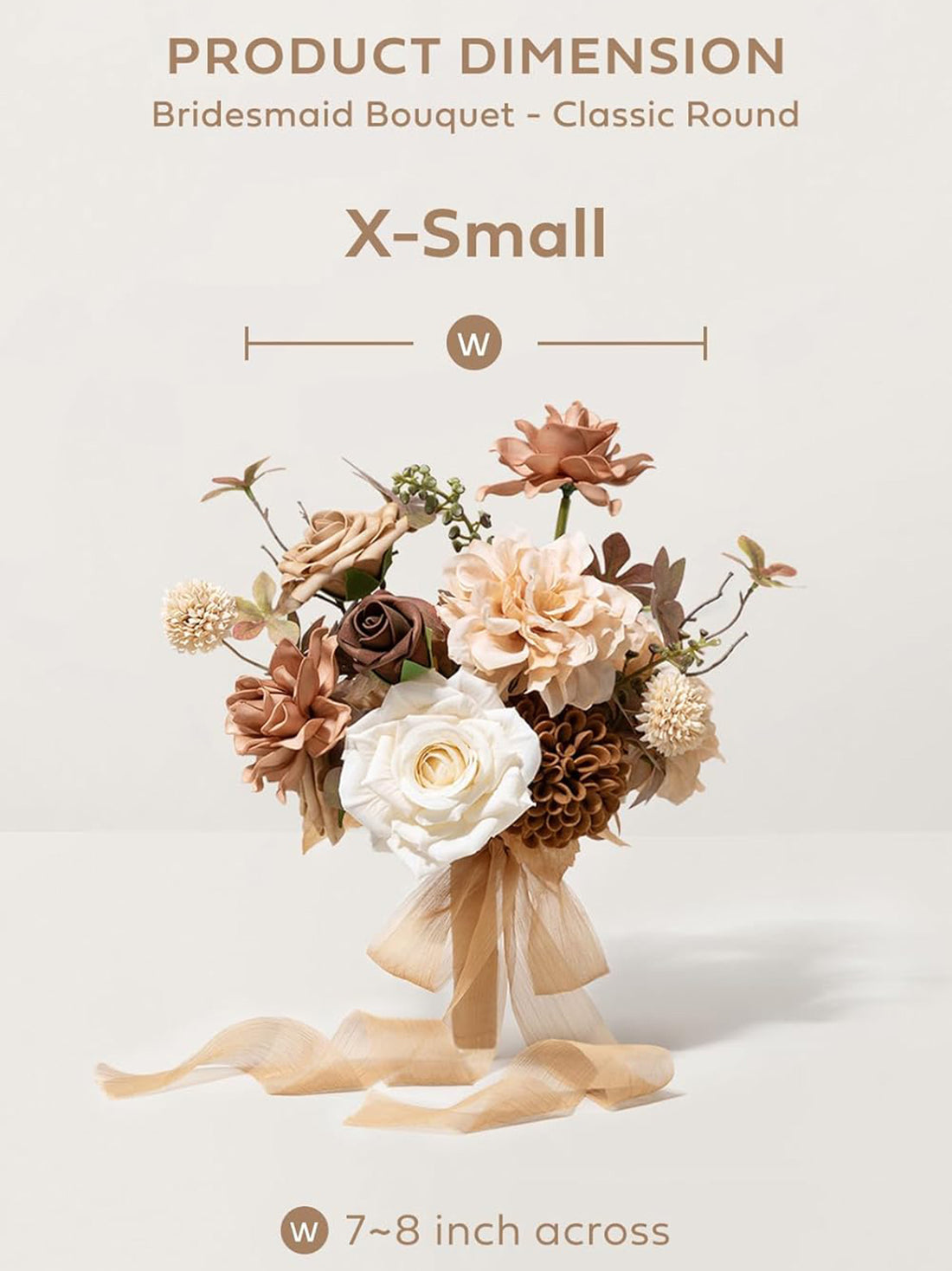 Gold Brown Artificial Wedding Flower Bridesmaids Bouquets 7 Inch