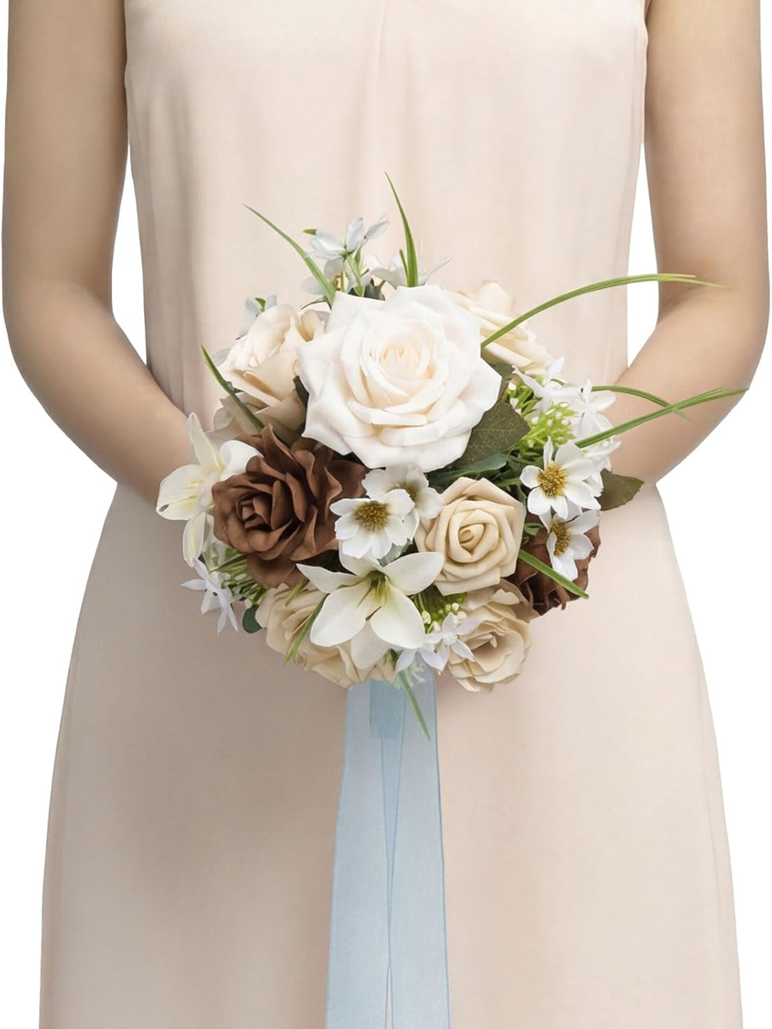 Brown Artificial Wedding Flower Bridesmaids Bouquets 7 Inch