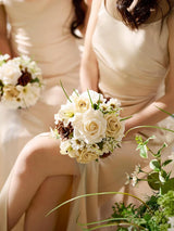 Brown Artificial Wedding Flower Bridesmaids Bouquets 7 Inch