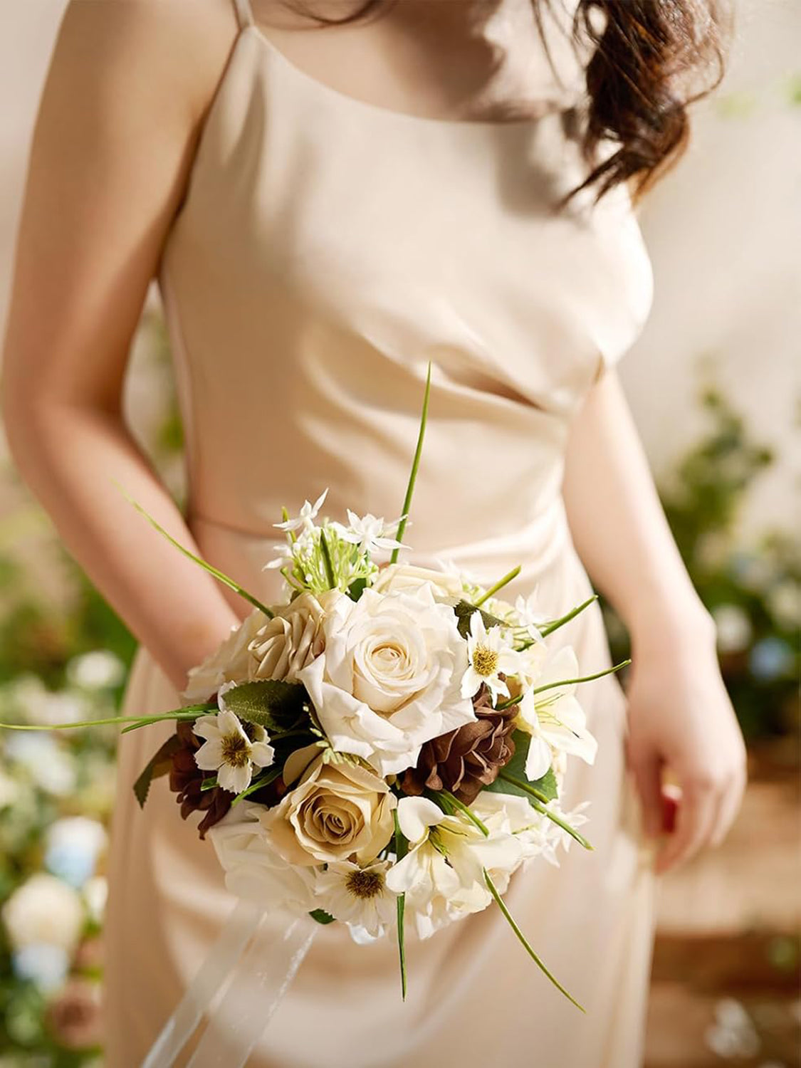 Brown Artificial Wedding Flower Bridesmaids Bouquets 7 Inch