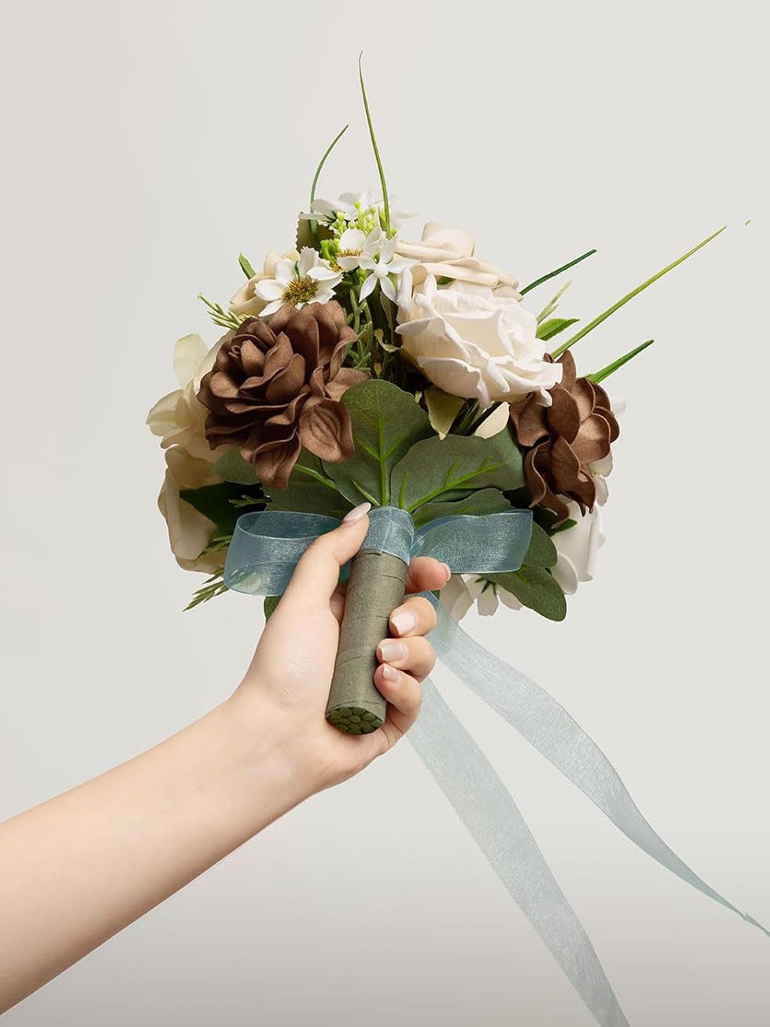 Brown Artificial Wedding Flower Bridesmaids Bouquets 7 Inch
