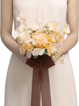 Soft Peach & Brown Artificial Wedding Flower Bridesmaids Bouquets 7 Inch