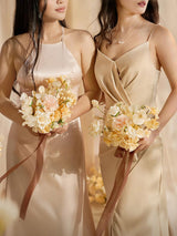 Soft Peach & Brown Artificial Wedding Flower Bridesmaids Bouquets 7 Inch