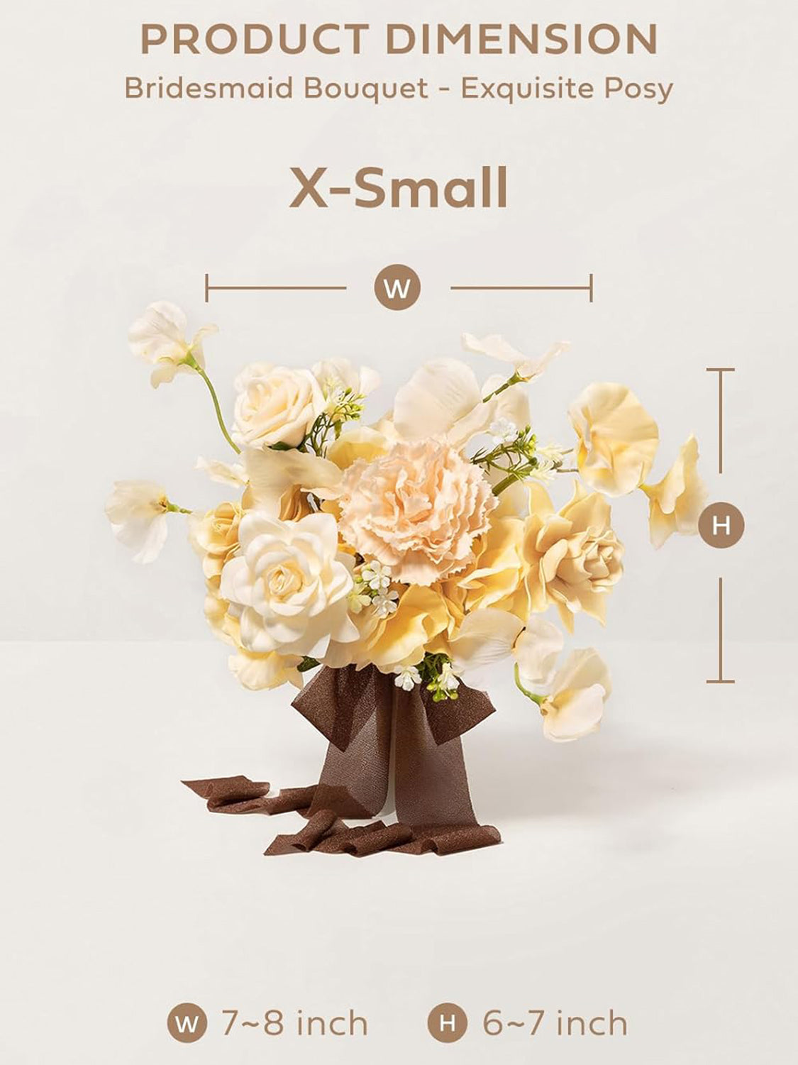 Soft Peach & Brown Artificial Wedding Flower Bridesmaids Bouquets 7 Inch