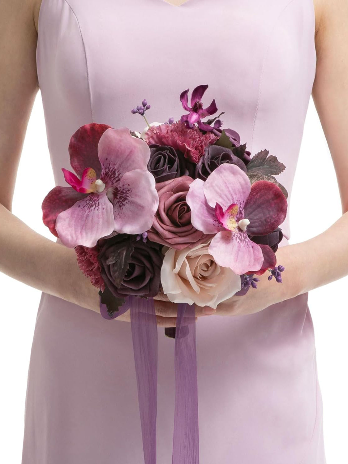 Deep Plum Artificial Wedding Flower Bridesmaids Bouquets 7 Inch