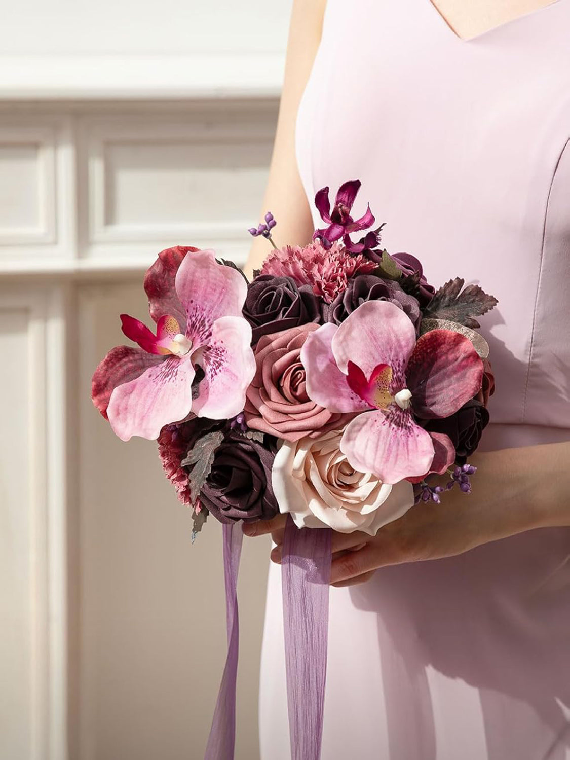 Deep Plum Artificial Wedding Flower Bridesmaids Bouquets 7 Inch