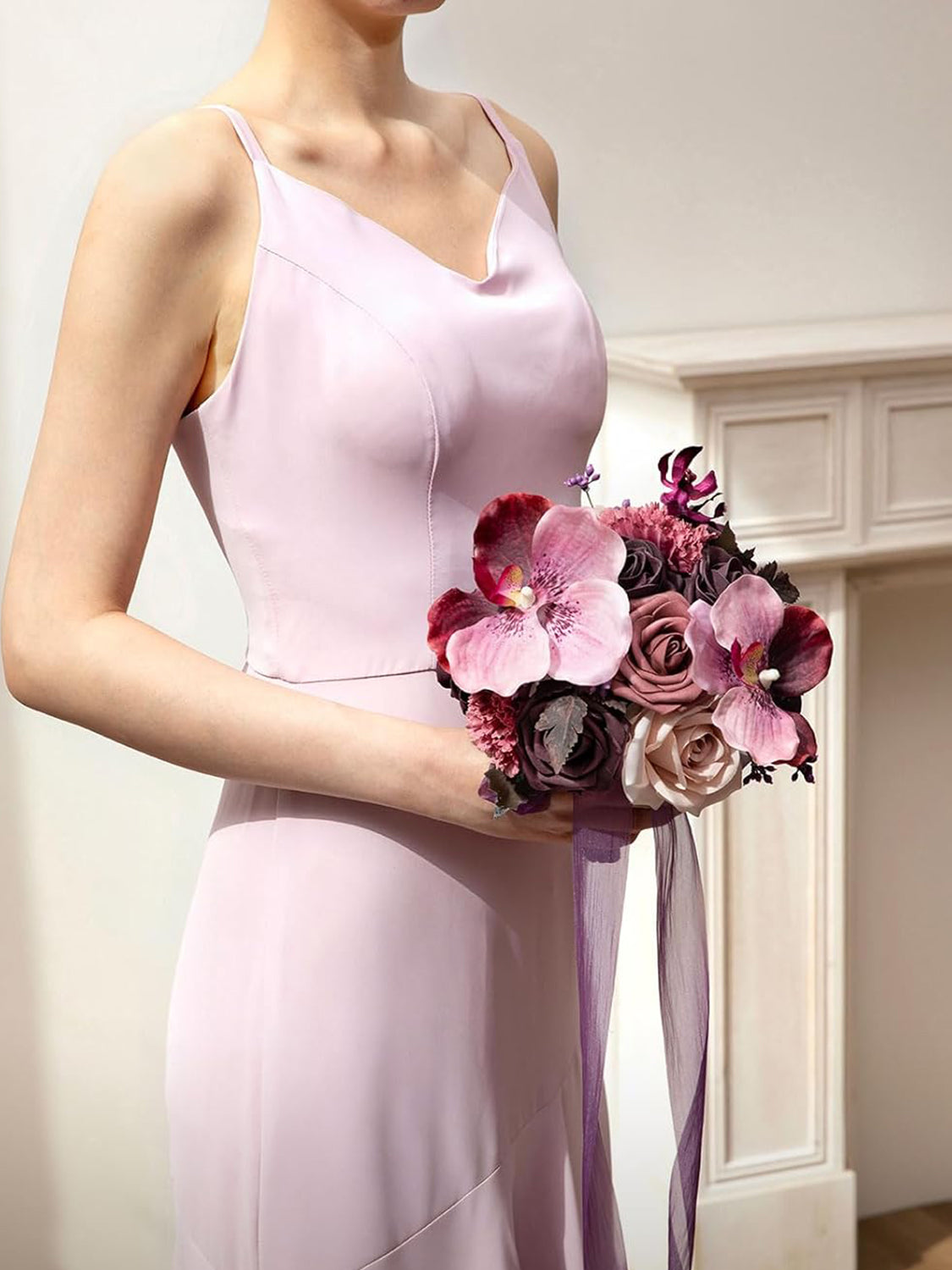 Deep Plum Artificial Wedding Flower Bridesmaids Bouquets 7 Inch