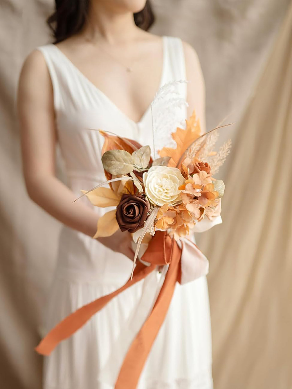 Boho & Terracotta Artificial Wedding Flower Bridesmaids Bouquets 7 Inch