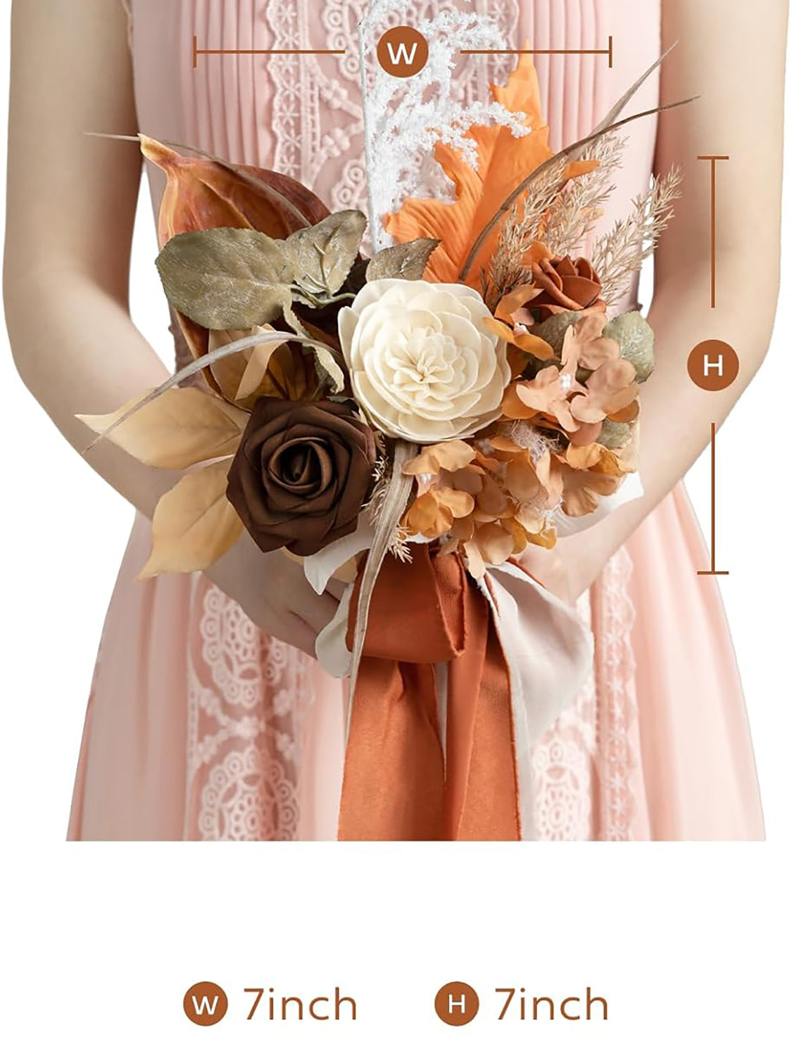 Boho & Terracotta Artificial Wedding Flower Bridesmaids Bouquets 7 Inch