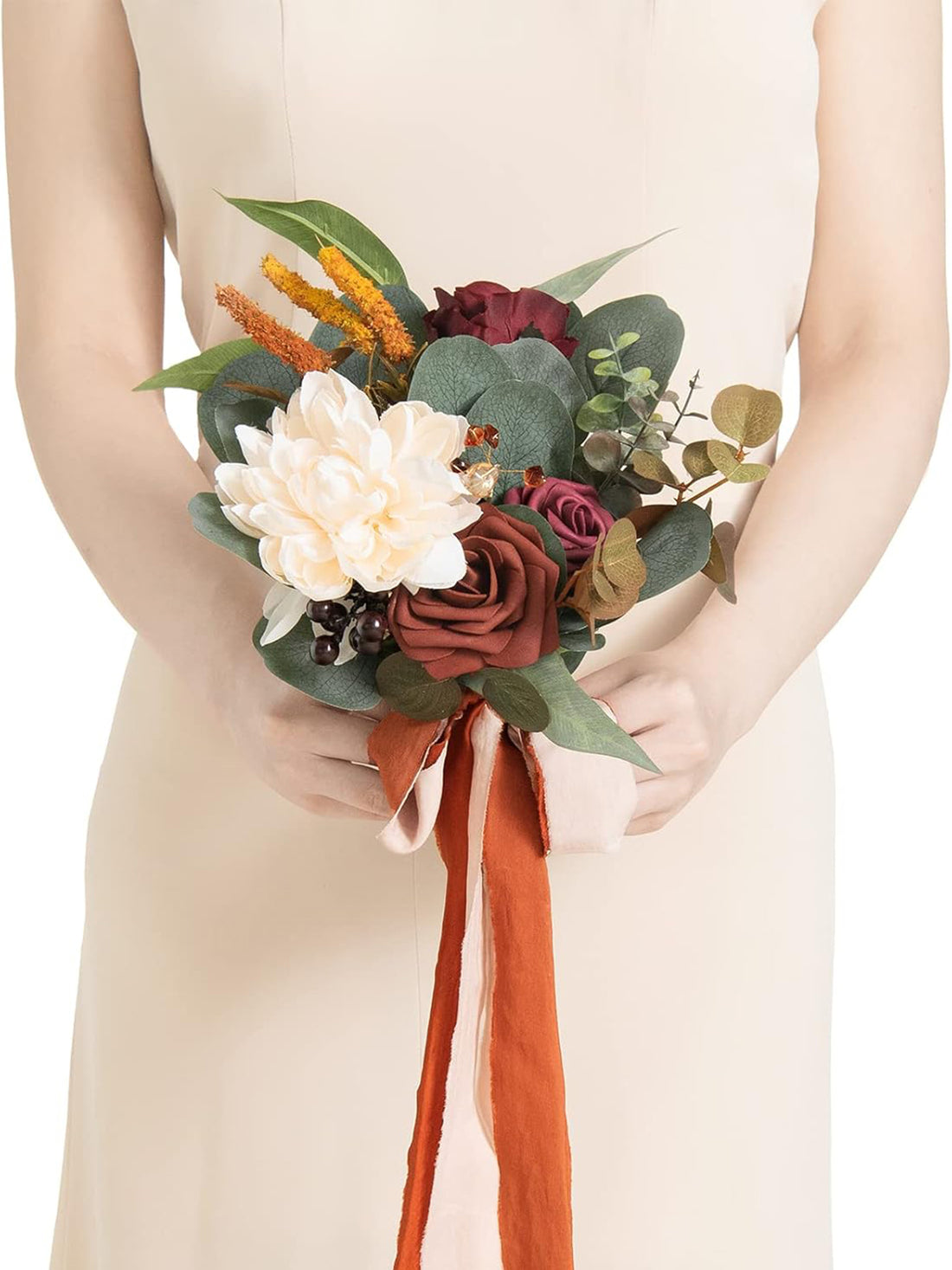 Burnt Orange Artificial Wedding Flower Bridesmaids Bouquets 7 Inch