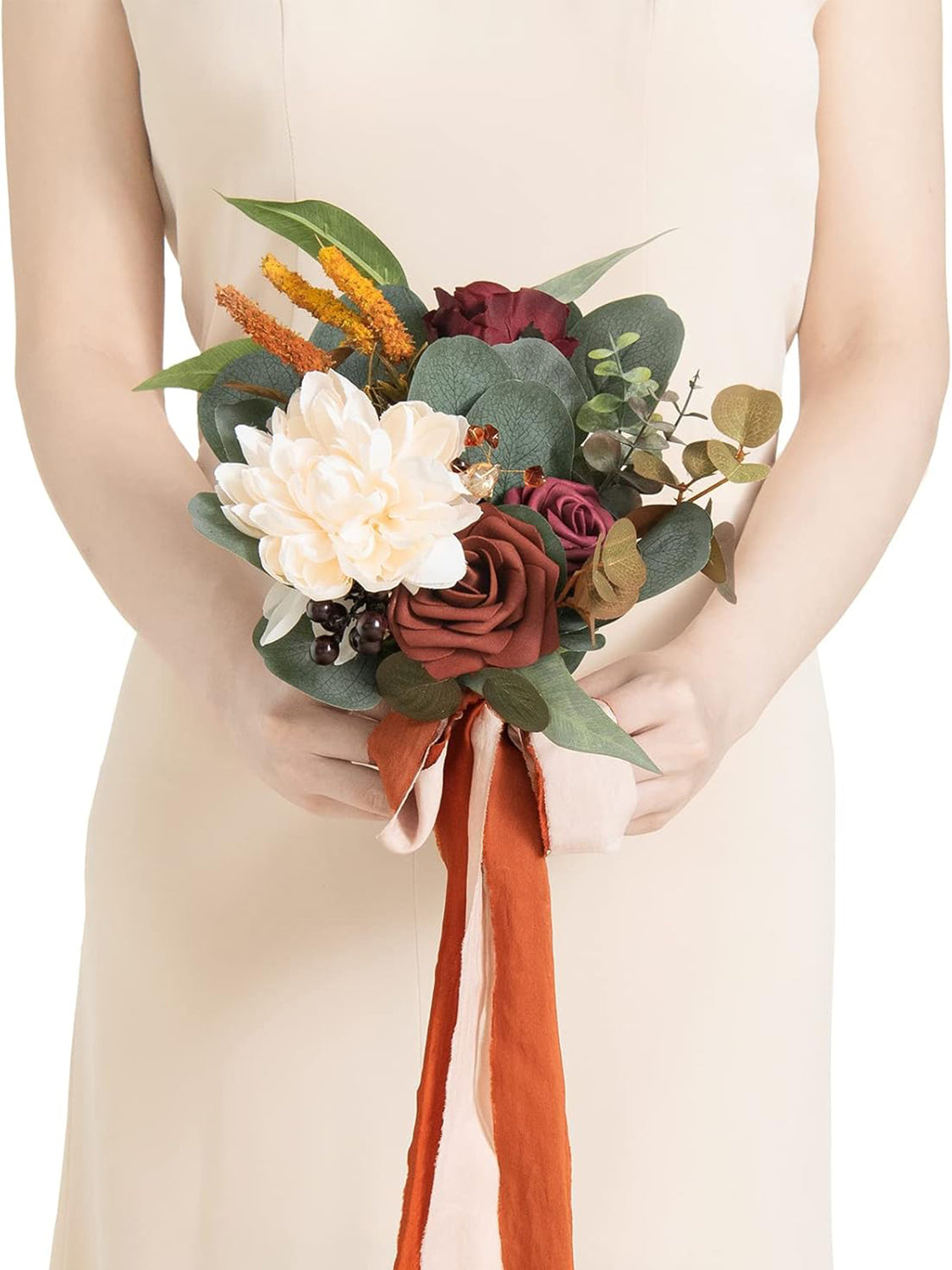 Burnt Orange Artificial Wedding Flower Bridesmaids Bouquets 7 Inch