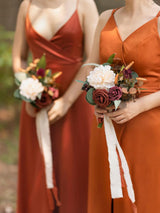 Burnt Orange Artificial Wedding Flower Bridesmaids Bouquets 7 Inch
