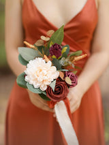Burnt Orange Artificial Wedding Flower Bridesmaids Bouquets 7 Inch