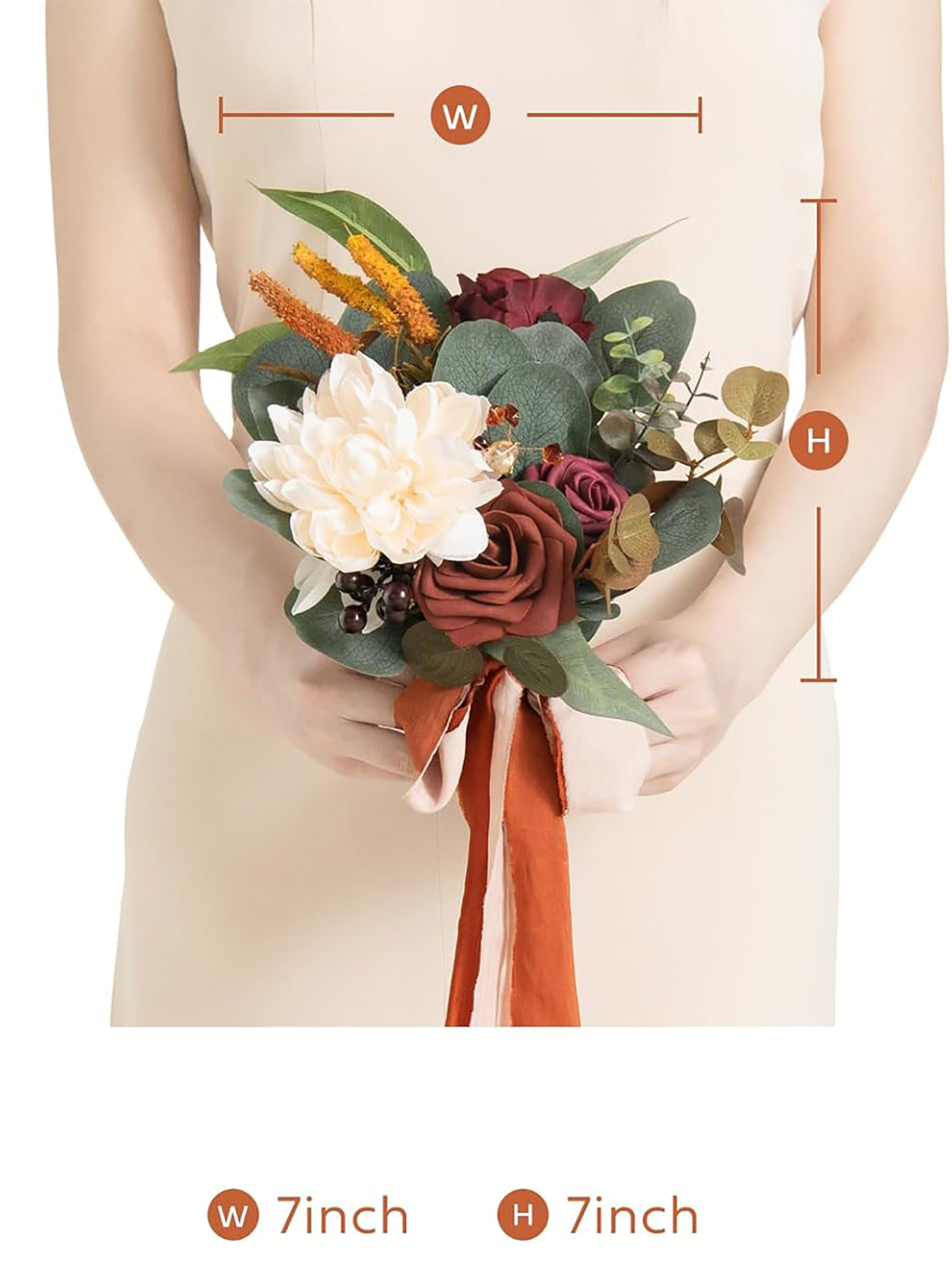 Burnt Orange Artificial Wedding Flower Bridesmaids Bouquets 7 Inch