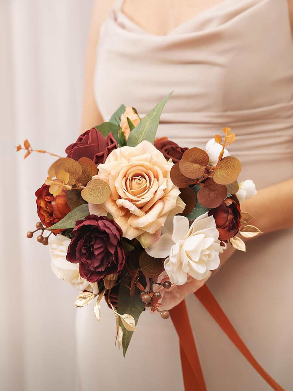 Gradual Terracotta Artificial Wedding Flower Bridesmaids Bouquets 7 Inch