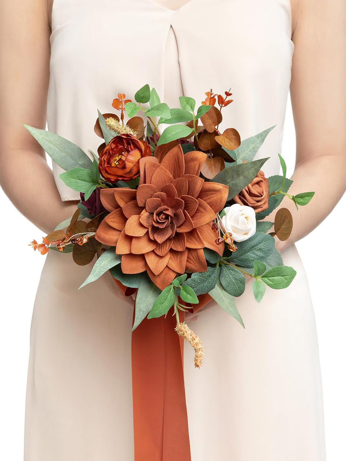 Sunset Terracotta Artificial Wedding Flower Bridesmaids Bouquets 7 Inch