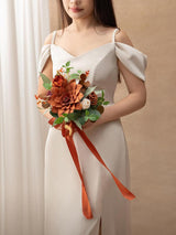 Sunset Terracotta Artificial Wedding Flower Bridesmaids Bouquets 7 Inch