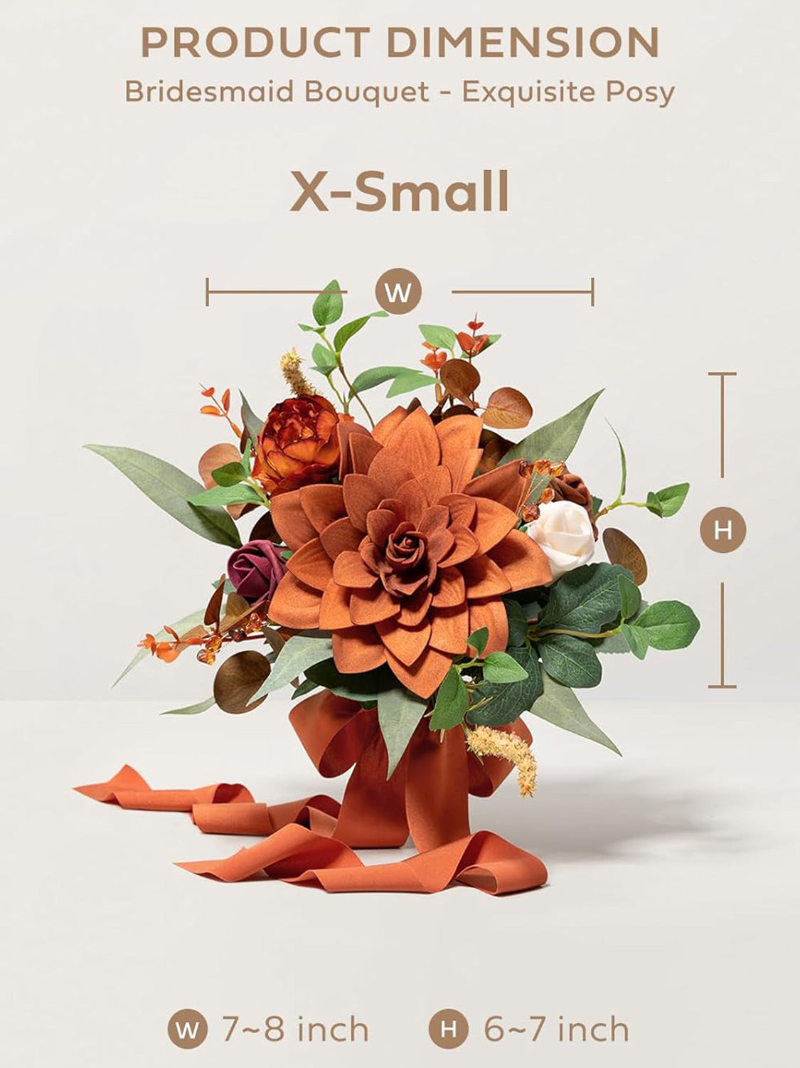 Sunset Terracotta Artificial Wedding Flower Bridesmaids Bouquets 7 Inch