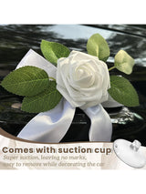 Wedding Car Door Handle Flowers 4Pack Artificial Silk Decorations Suction Cups
