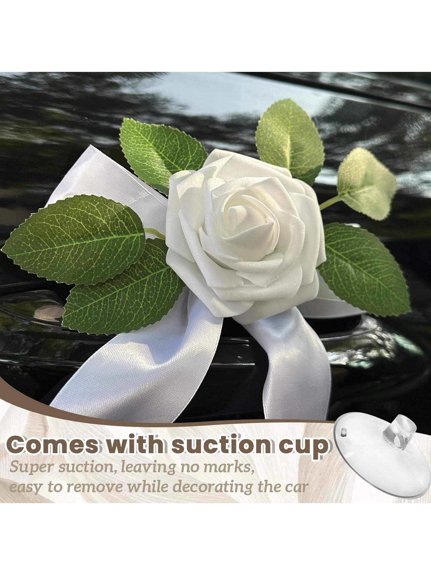 Wedding Car Door Handle Flowers 4Pack Artificial Silk Decorations Suction Cups