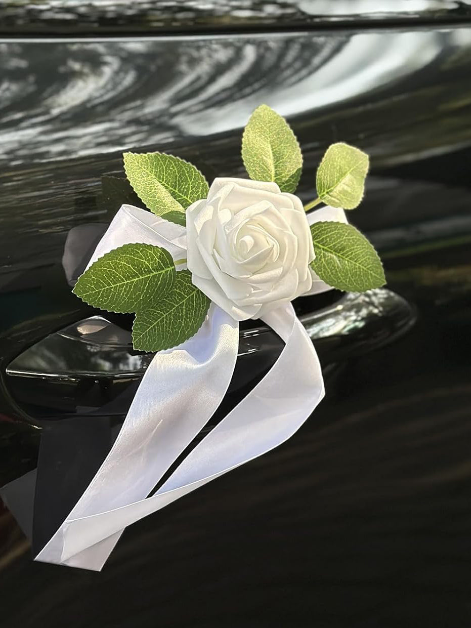 Wedding Car Door Handle Flowers 4Pack Artificial Silk Decorations Suction Cups