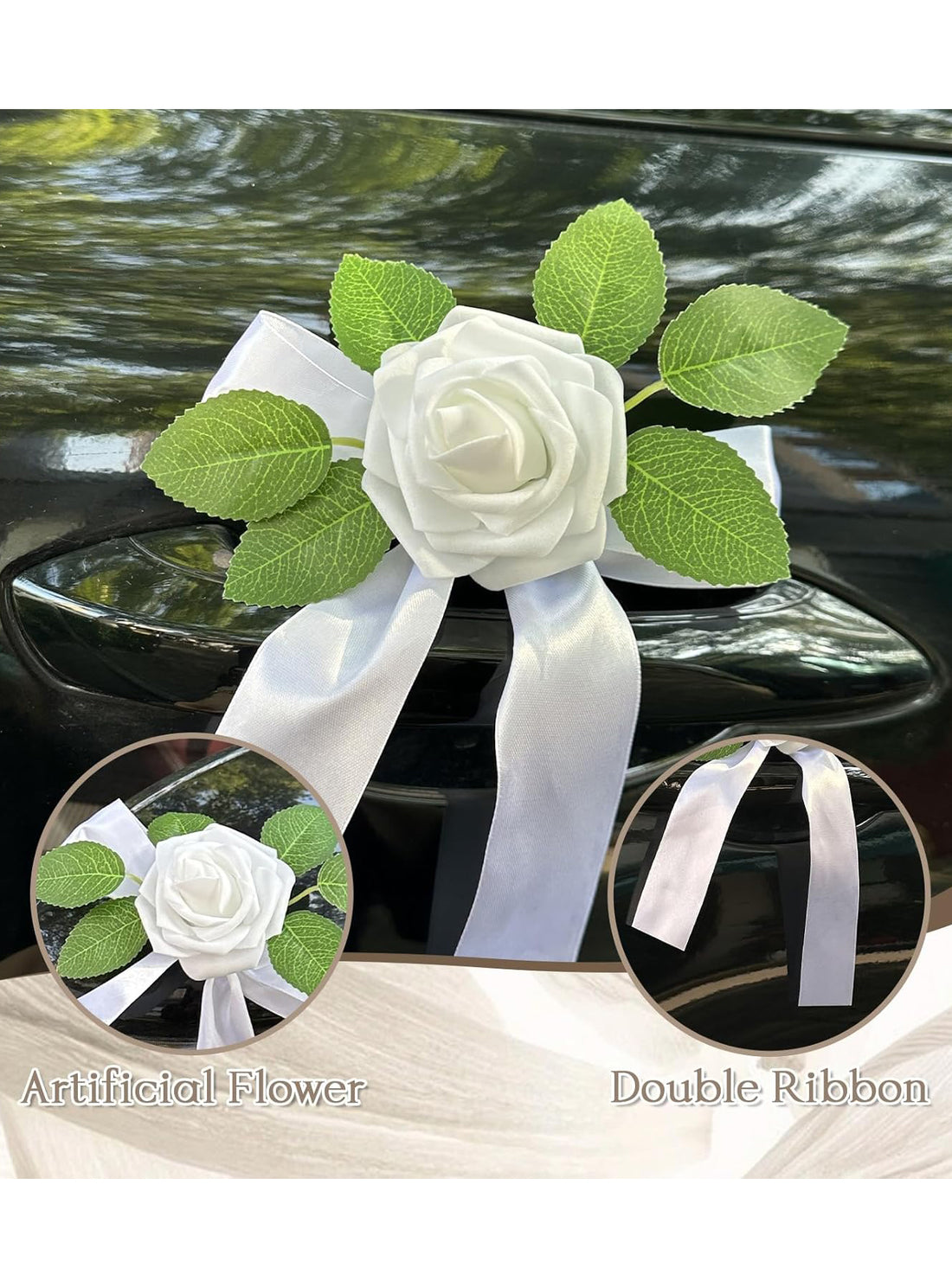 Wedding Car Door Handle Flowers 7.8 Inch 4 Pack