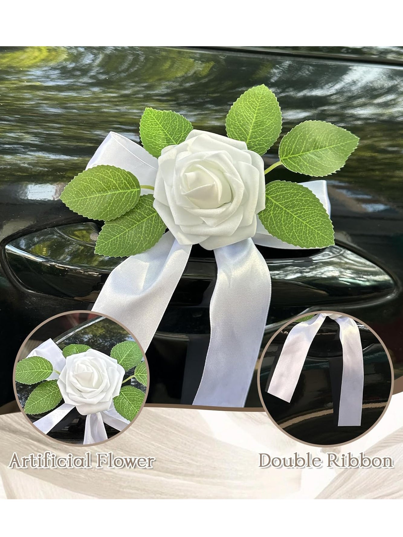 Wedding Car Door Handle Flowers 4Pack Artificial Silk Decorations Suction Cups