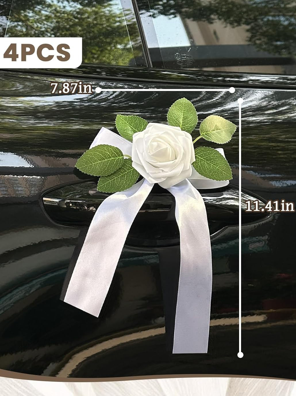 Wedding Car Door Handle Flowers 4Pack Artificial Silk Decorations Suction Cups