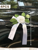 Wedding Car Door Handle Flowers 4Pack Artificial Silk Decorations Suction Cups