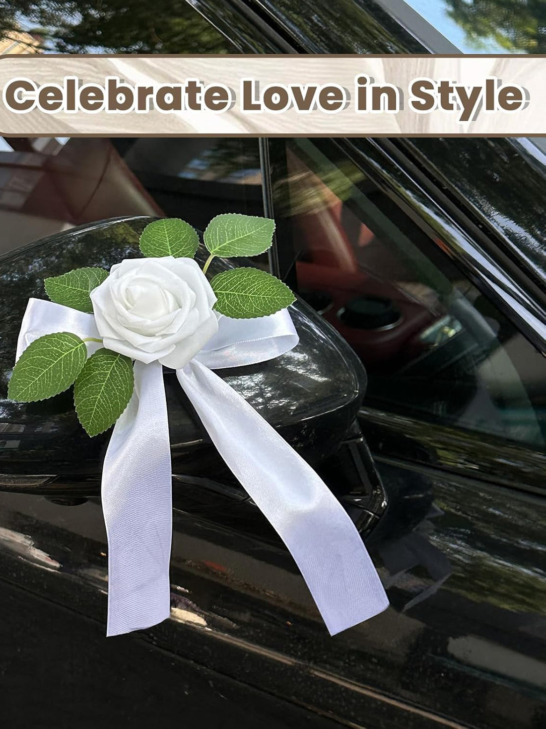 Wedding Car Door Handle Flowers 7.8 Inch 4 Pack