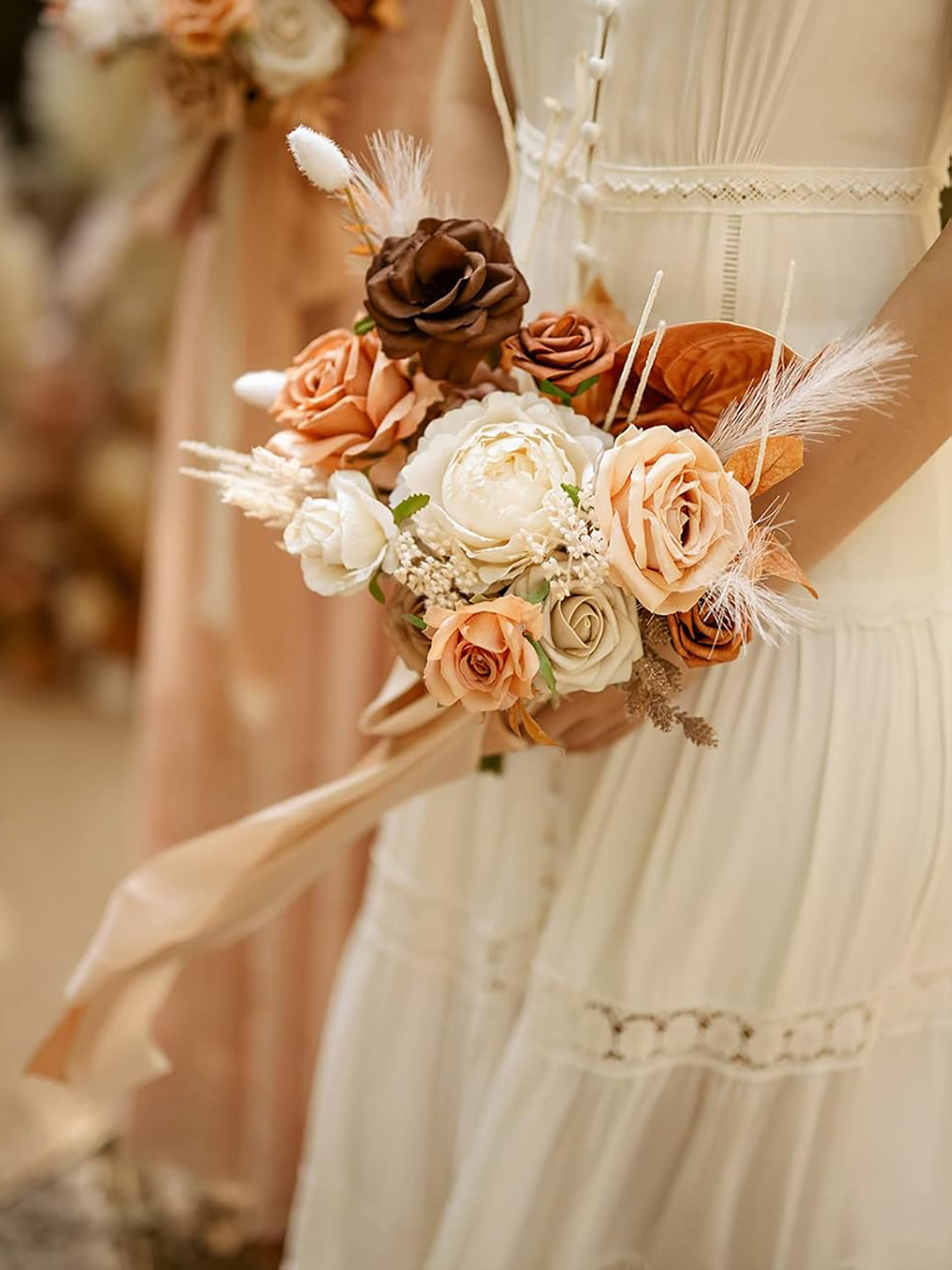 Rust Boho & Terracotta Artificial Wedding Flower Bridesmaids Bouquets 7 Inch