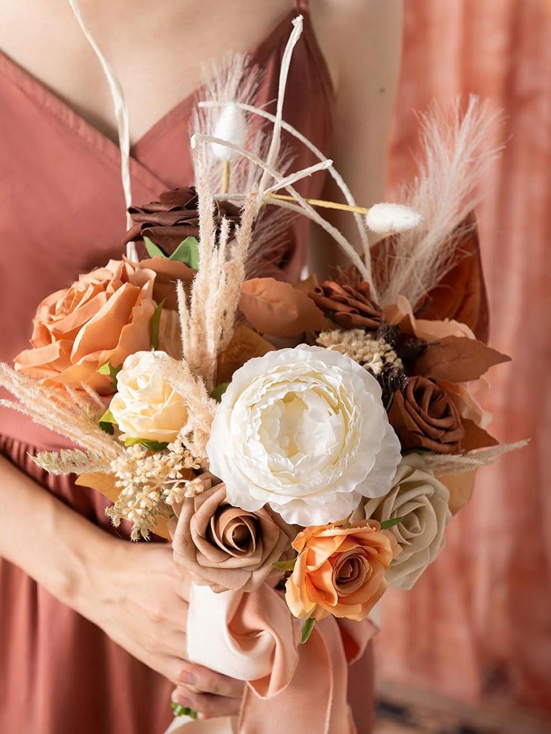 Rust Boho & Terracotta Artificial Wedding Flower Bridesmaids Bouquets 7 Inch