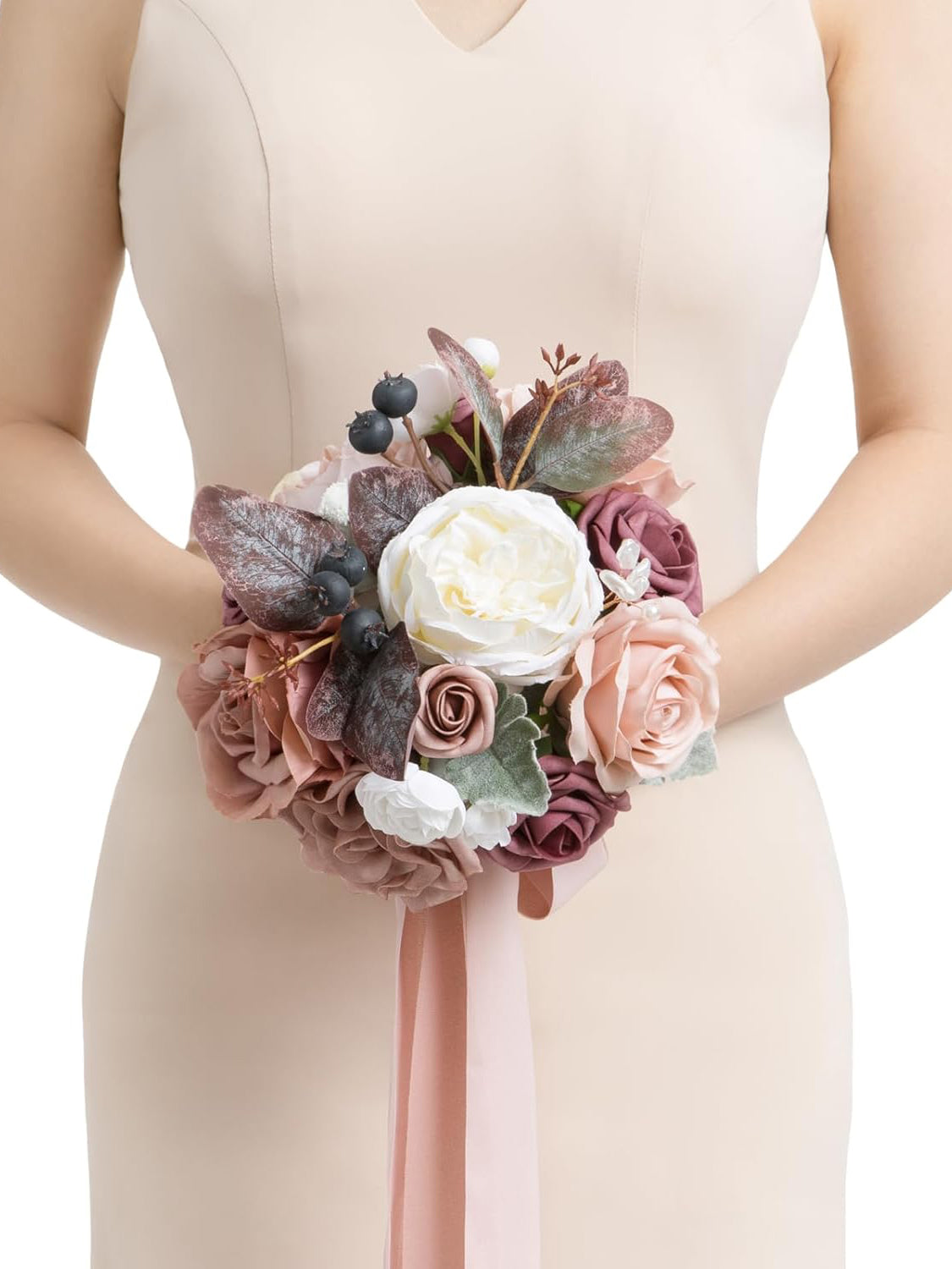 Dusty Rose & Mauve Artificial Wedding Flower Bridesmaids Bouquets 7 Inch