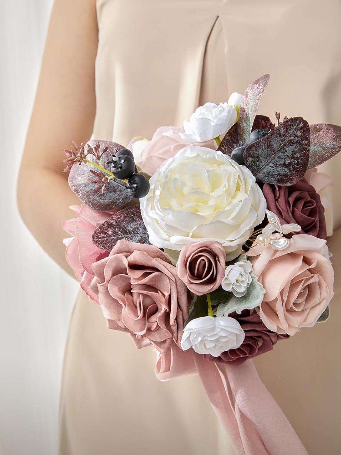Dusty Rose & Mauve Artificial Wedding Flower Bridesmaids Bouquets 7 Inch