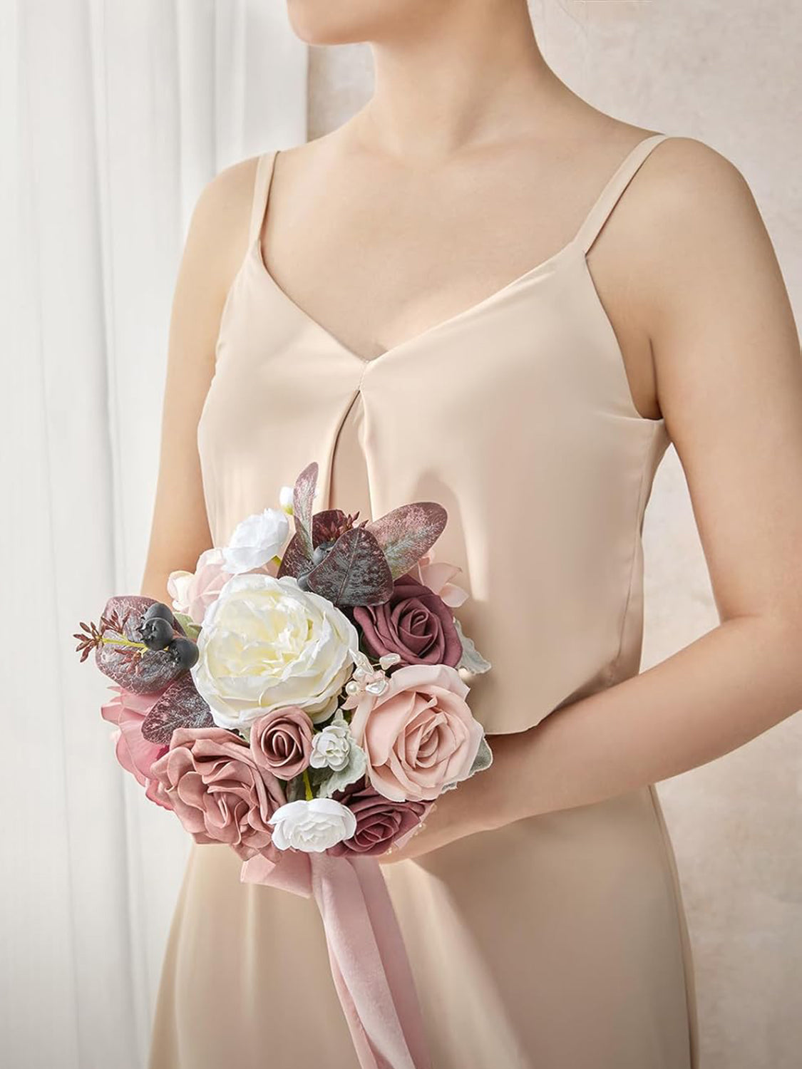 Dusty Rose & Mauve Artificial Wedding Flower Bridesmaids Bouquets 7 Inch