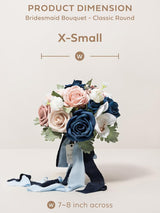 Dusty Rose & Navy Artificial Wedding Flower Bridesmaids Bouquets 7 Inch