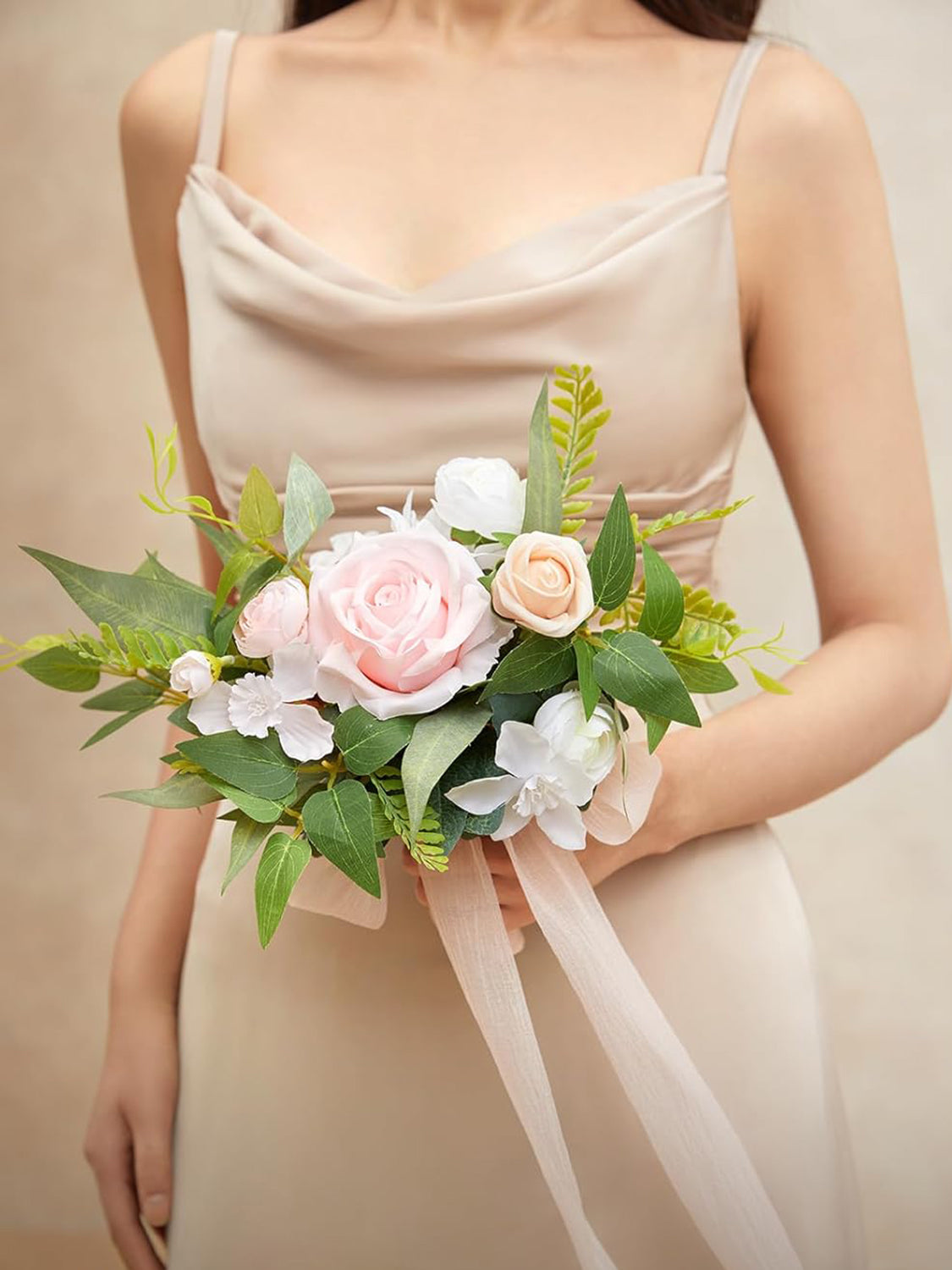 Posy-blush & Cream Artificial Wedding Flower Bridesmaids Bouquets 7 Inch