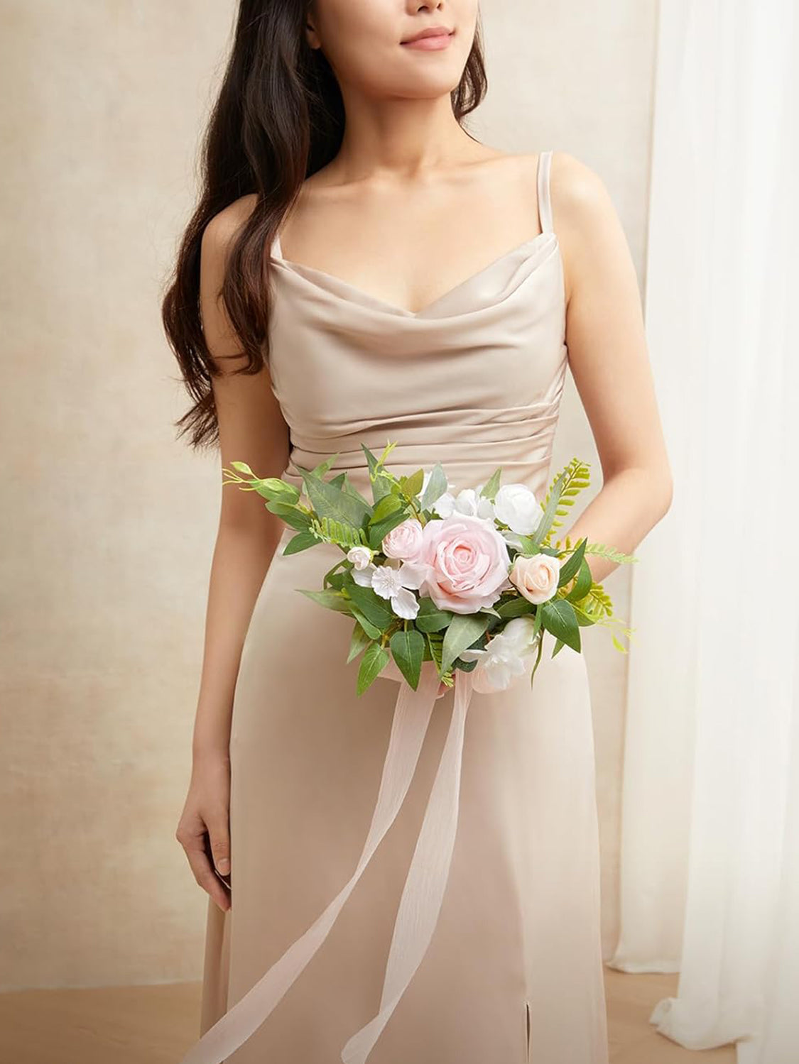 Posy-blush & Cream Artificial Wedding Flower Bridesmaids Bouquets 7 Inch