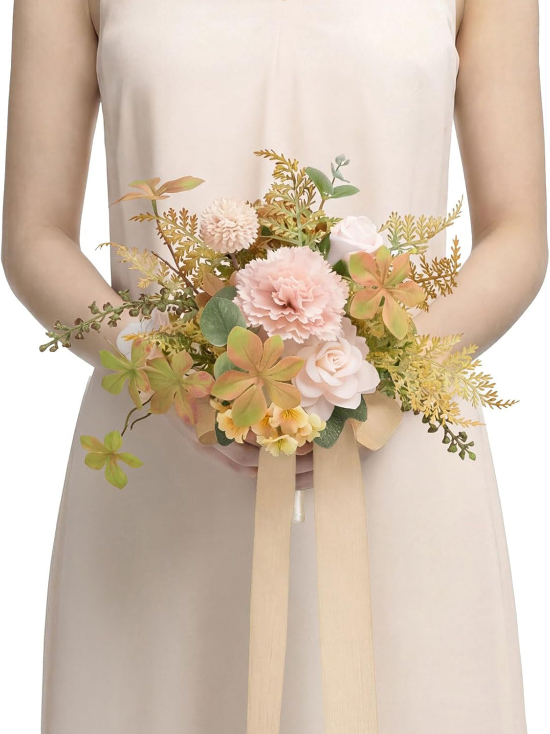 Sand Blush Artificial Wedding Flower Bridesmaids Bouquets 7 Inch