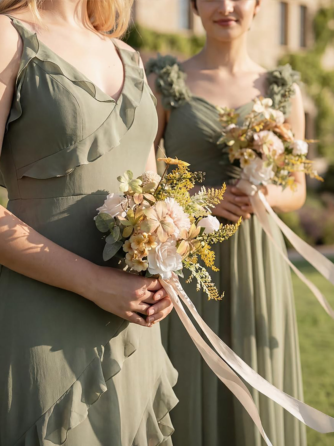 Sand Blush Artificial Wedding Flower Bridesmaids Bouquets 7 Inch