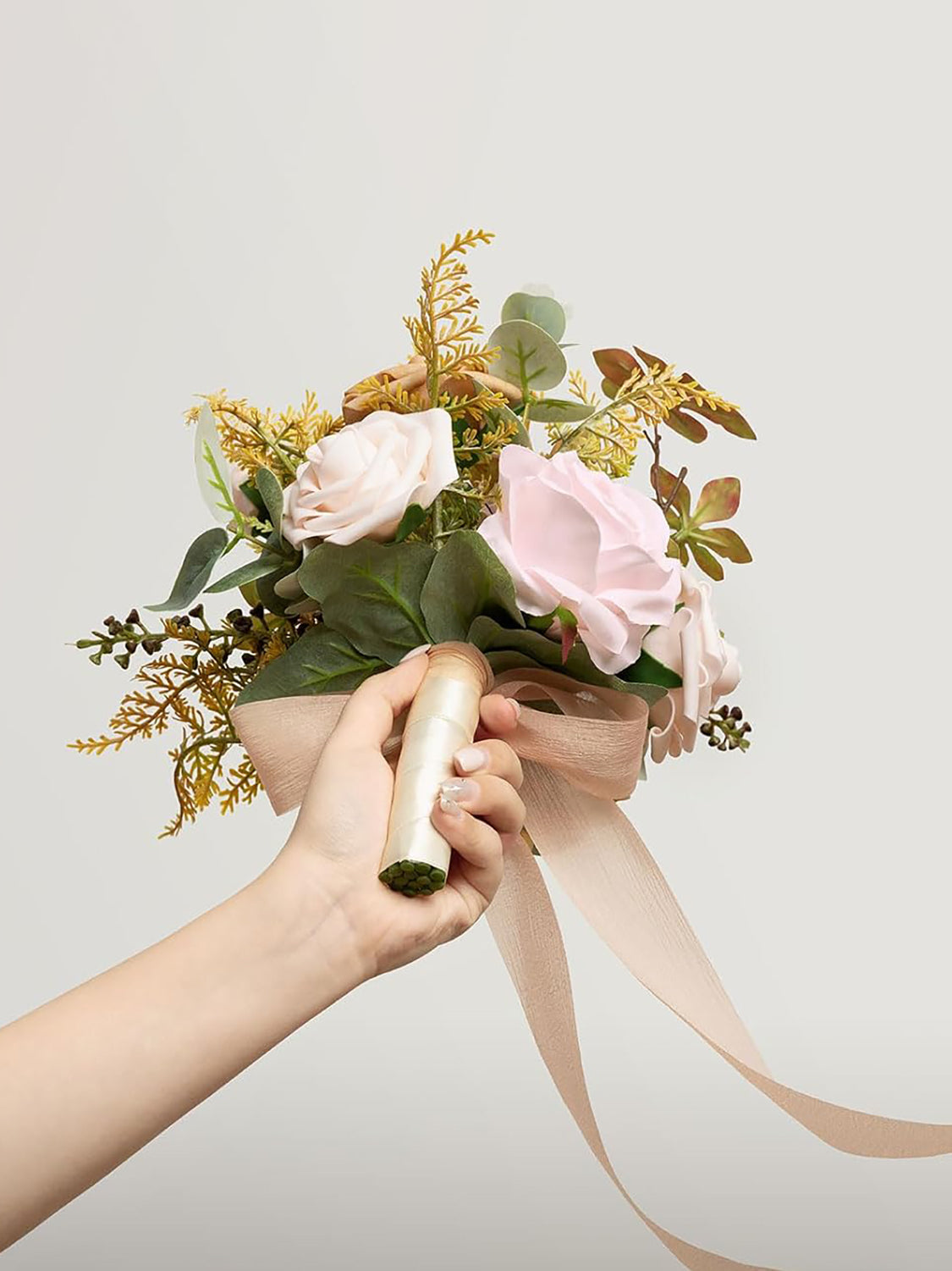 Sand Blush Artificial Wedding Flower Bridesmaids Bouquets 7 Inch