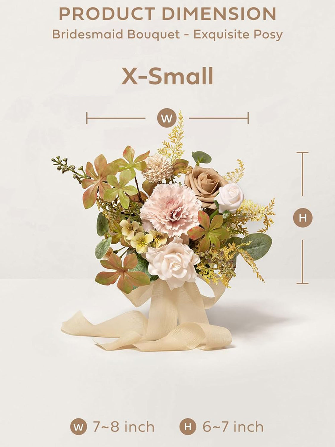 Sand Blush Artificial Wedding Flower Bridesmaids Bouquets 7 Inch