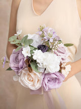 Gold & Lilac Artificial Wedding Flower Bridesmaids Bouquets 7 Inch