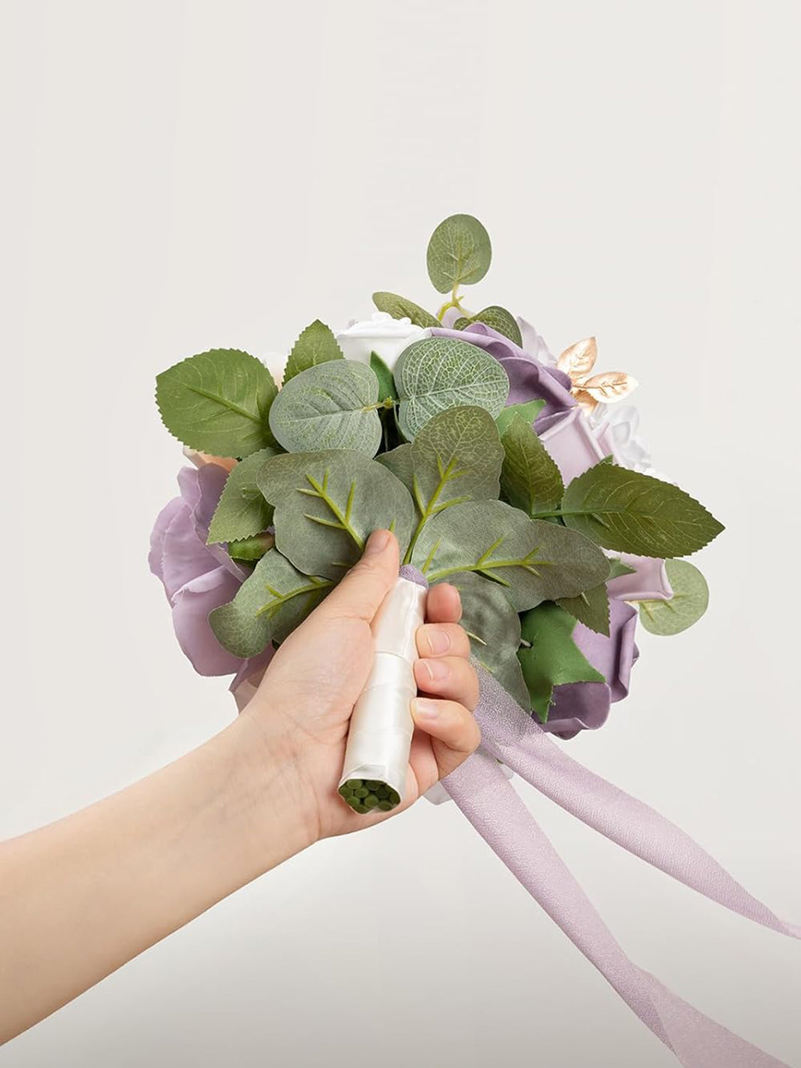 Gold & Lilac Artificial Wedding Flower Bridesmaids Bouquets 7 Inch