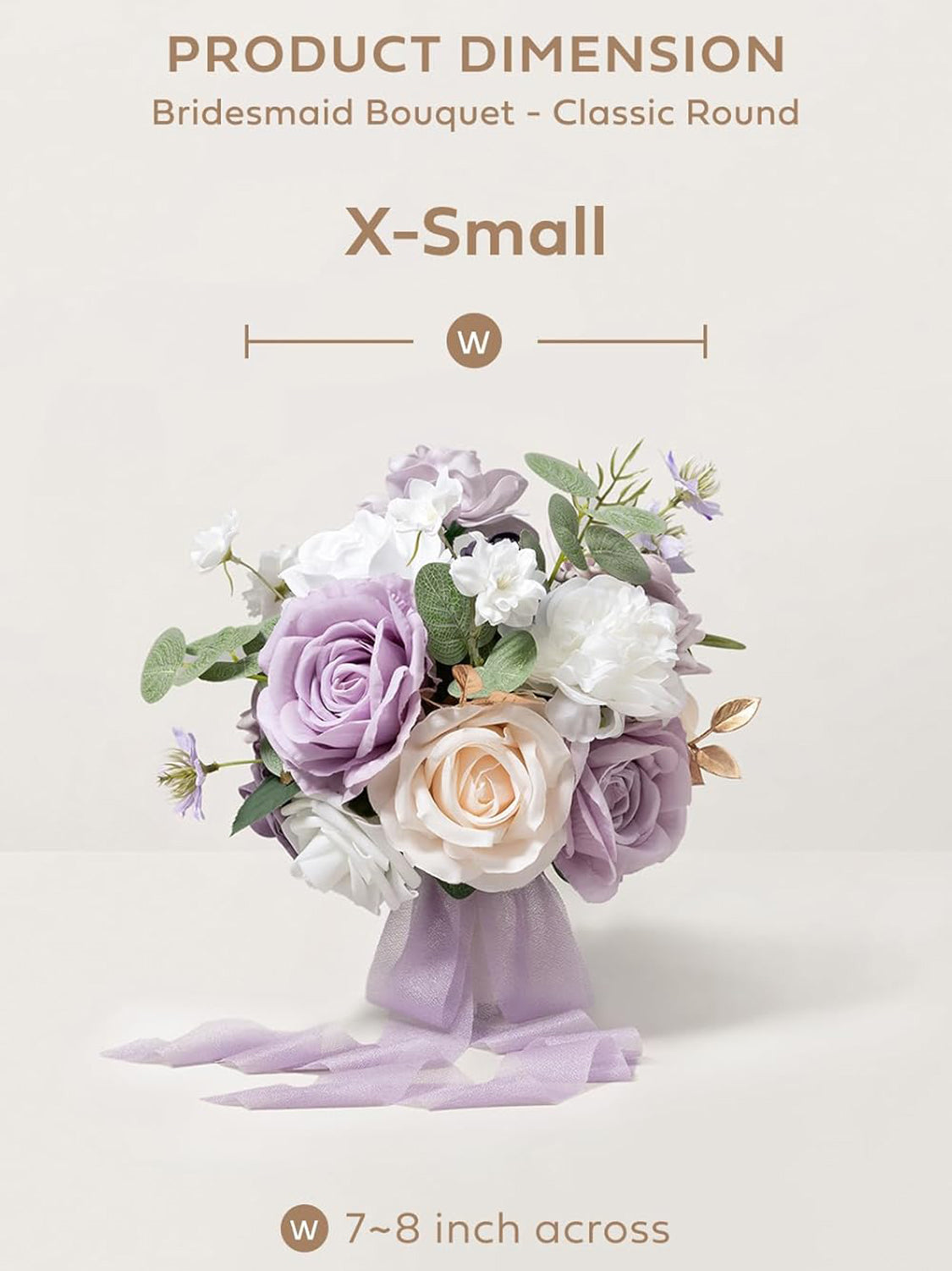 Gold & Lilac Artificial Wedding Flower Bridesmaids Bouquets 7 Inch