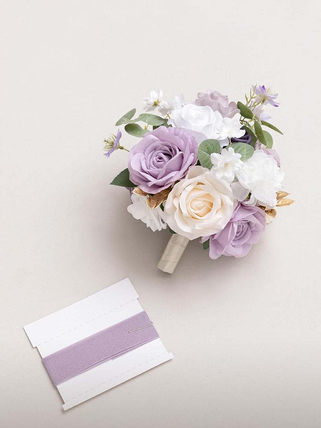 Gold & Lilac Artificial Wedding Flower Bridesmaids Bouquets 7 Inch