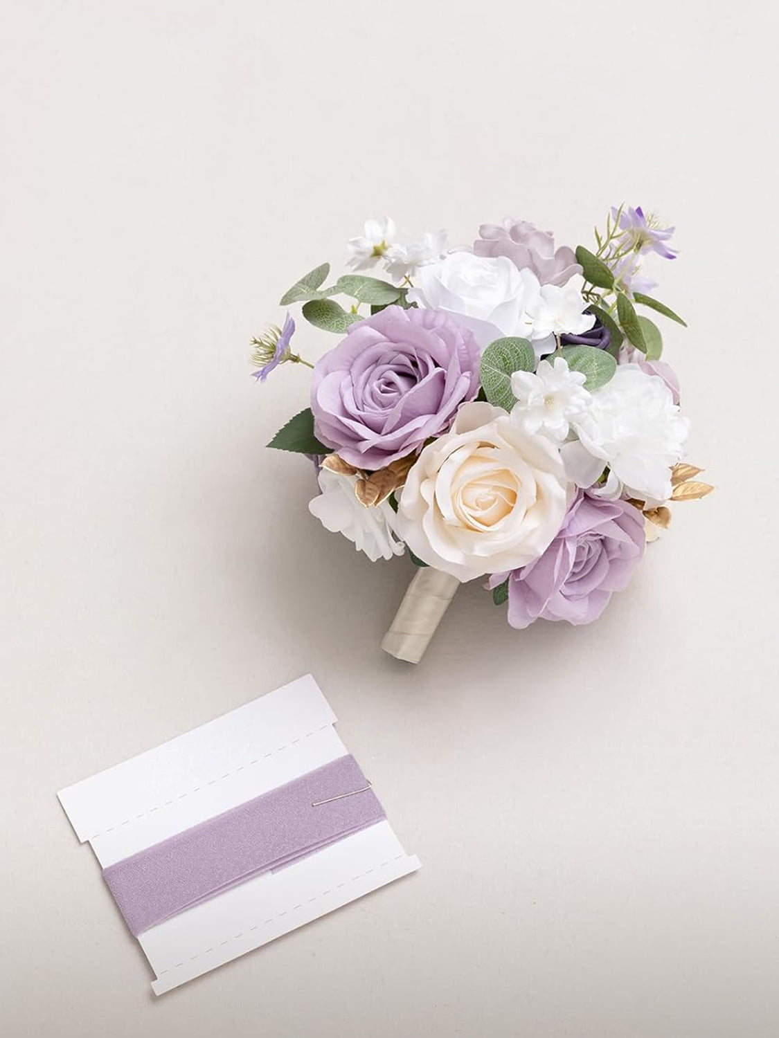 Gold & Lilac Artificial Wedding Flower Bridesmaids Bouquets 7 Inch
